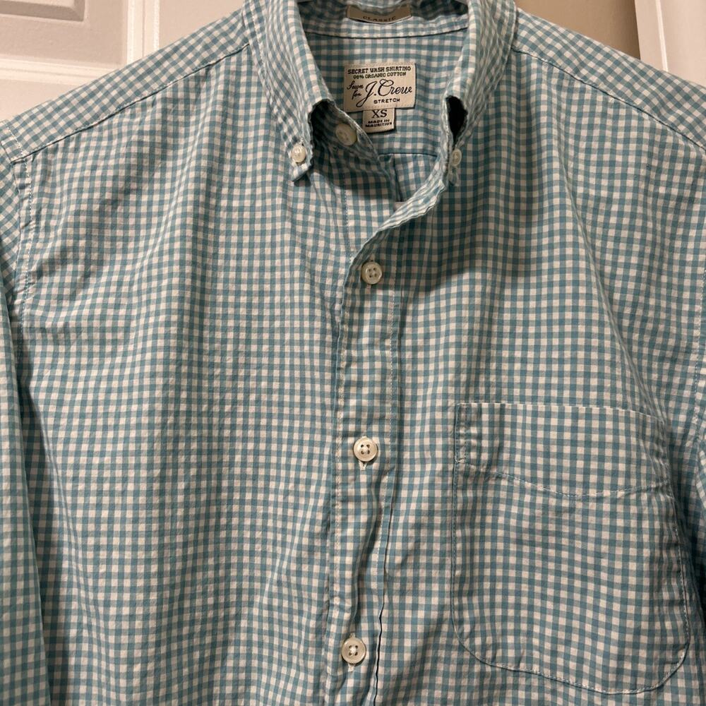 J.CREW Men's Shirt,Size XSmall Stretch Classic, Light Blue Gingham w/pocket